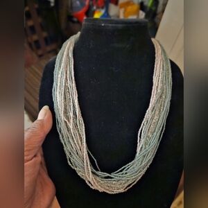 Vintage Multi-strand Grey and Pink Glass Seed Bead Necklace